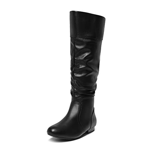 DREAM PAIRS Women's Wide Calf Knee High Pull On Fall Weather Winter Boots,Size 9.5,Black/Pu,BLVD-W | Amazon (US)