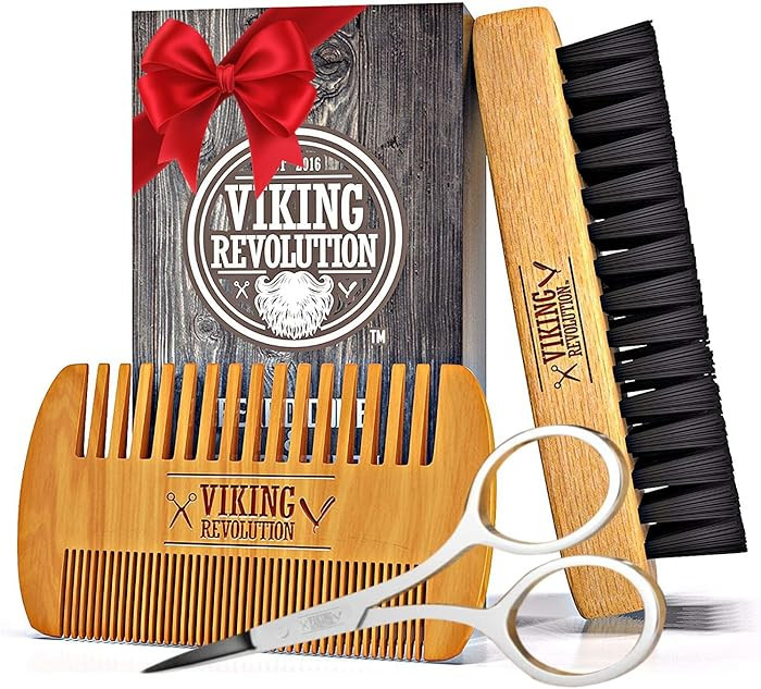 Viking Revolution Beard Comb & Beard Brush Set for Men -- Natural Boar Bristle Brush and Dual Act... | Amazon (US)