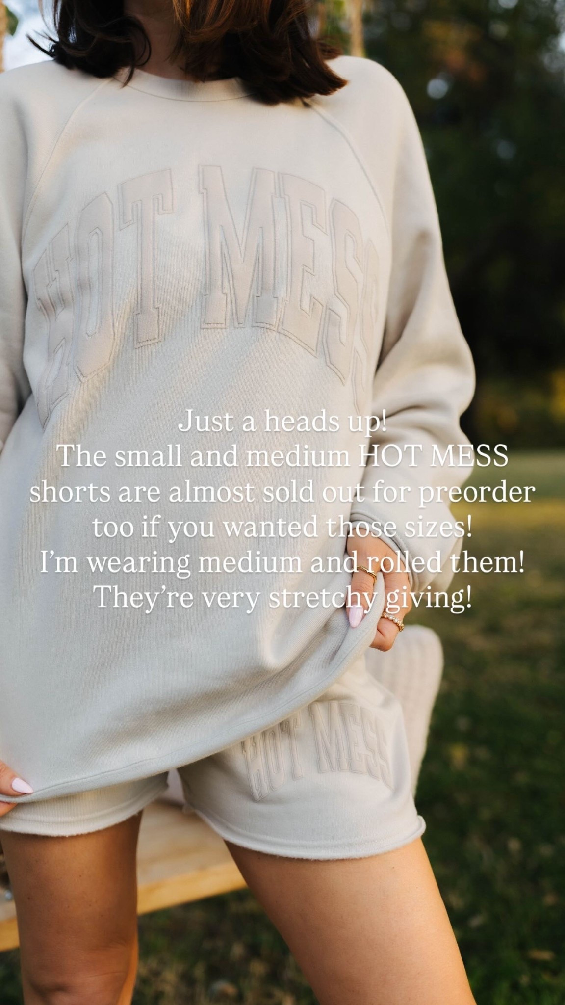 Just a heads up!
The small and medium HOT MESS shorts are almost sold out for preorder too if you wanted those sizes!
I’m wearing medium and rolled them!
They’re very stretchy giving!
