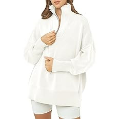LILLUSORY Women's Long Sleeve 1/4 Zipper Collar Drop Shoulder Oversized Split Hem Slouchy Sweatsh... | Amazon (US)