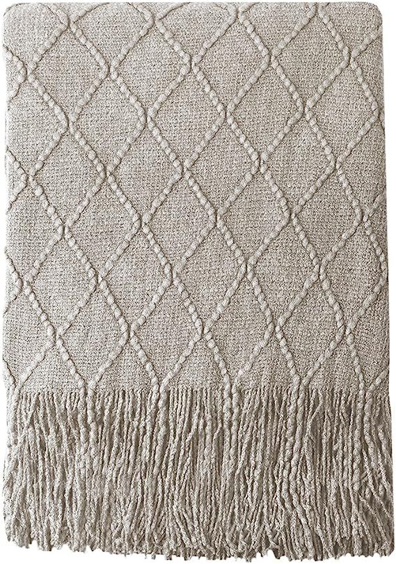 Bourina Beige Throw Blanket Textured Solid Soft Sofa Couch Cover Decorative Knitted Blanket, 50" ... | Amazon (US)