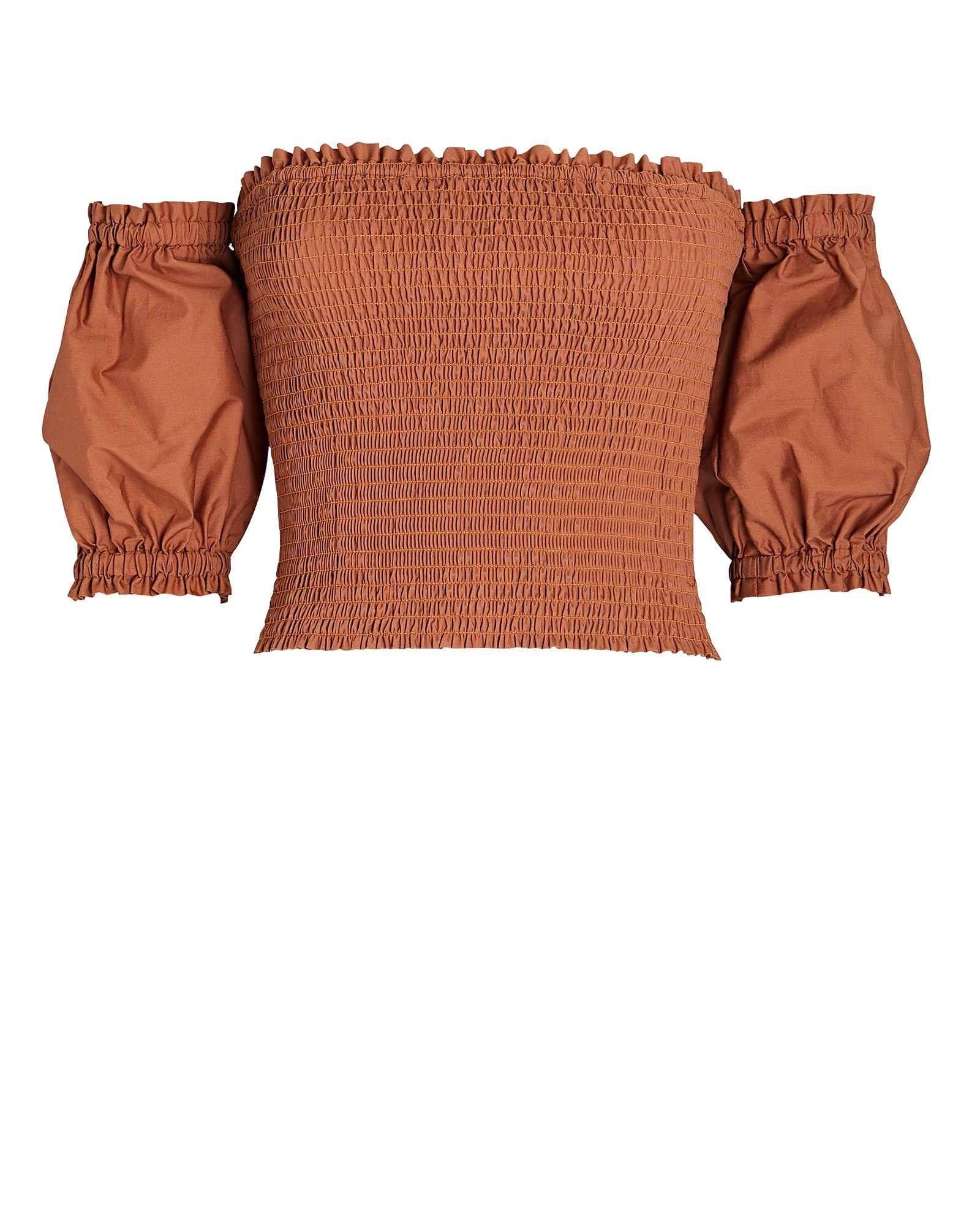 INTERMIX Marissa Smocked Puff Sleeve Top, Brown M | INTERMIX