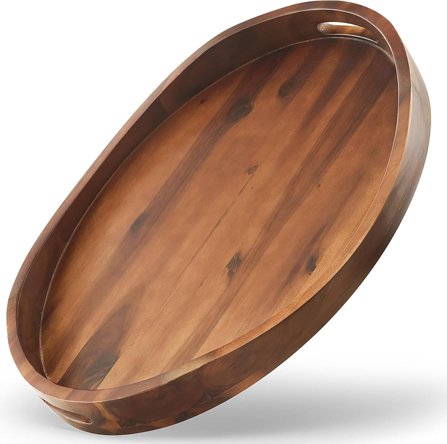 TIDITA Acacia Oval Wooden Serving Tray with Handle, 20"x15", Walnut Color | Amazon (US)