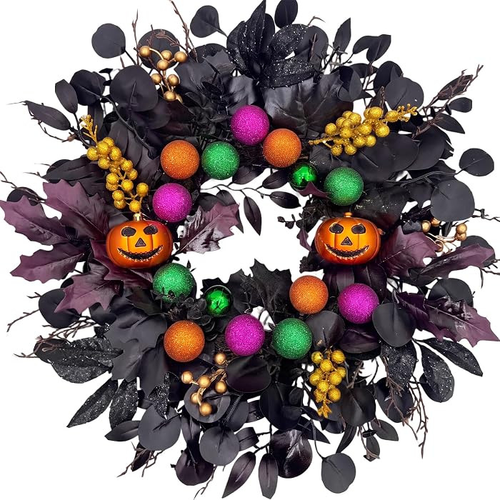 24Inch Halloween Wreath for Front Door,Pumpkins Wreath Halloween Decorations for Home Porch Wall ... | Amazon (US)
