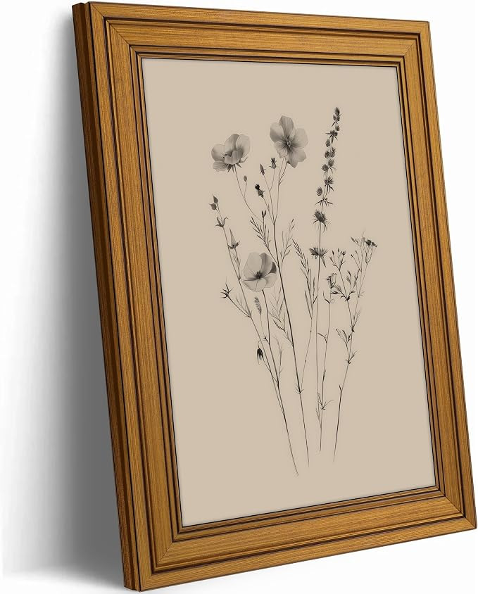 Vintage Gold Framed Canvas Wall Art, Minimalist Floral Poster Artwork, Wildflower Print Picture, ... | Amazon (US)