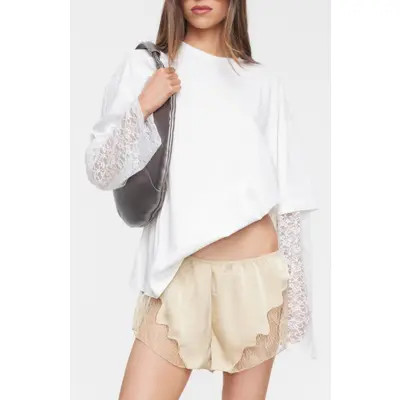 LIONESS Bottega Lace Sleeve Oversized Cotton Top in Porcelain at Nordstrom, Size Large | Nordstrom