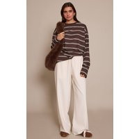 Cream Brushed Tailored Drawstring Low Rise Trousers | PrettyLittleThing US
