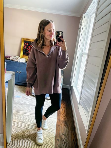 I am wearing a size small in this Amazon oversized 1/4 zipper pullover. The collar is so big and chic, and the length covers your bum. My shoes are TTS, I wear a 38/7. Leggings are an XS. #amazonfinds #LTKunder100 #LTKBacktoSchool

#LTKSeasonal

#LTKfindsunder100