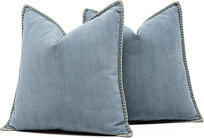 Dusty Blue Textured Throw Pillow Cover 18x18 Set of 2 Decorative Chenille Pillow Cover with Stitc... | Amazon (US)