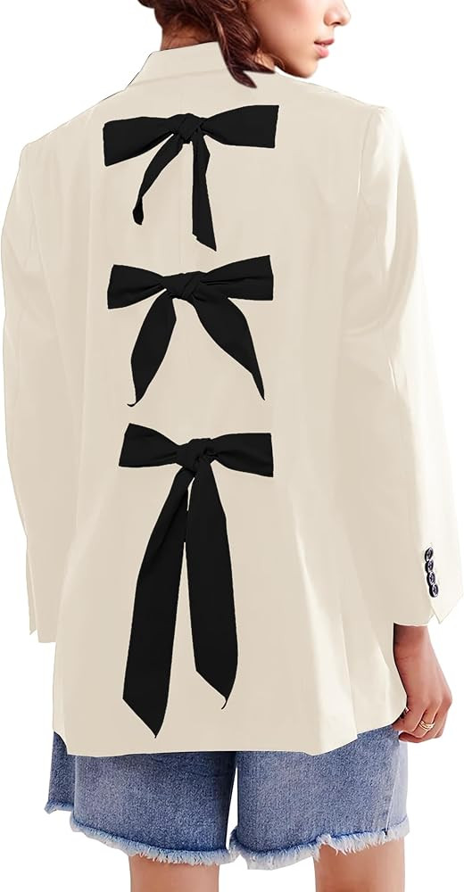 Women Casual Oversized Blazers Bow Tie Blazer Suit Lapel Open Front Office Blazer Jacket Button D... | Amazon (US)