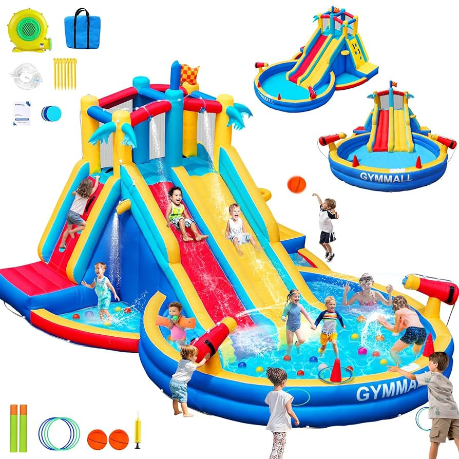 Inflatable Water Slide Bounce House with 550 W Blower, Blow up 8-in-1 Waterslide Park Bouncy Cast... | Amazon (US)