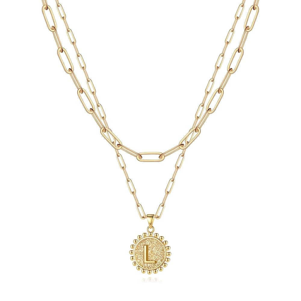 Yoosteel Gold Initial Necklaces for Women, 14K Gold Plated Dainty Layering Paperclip Link Chain N... | Amazon (US)