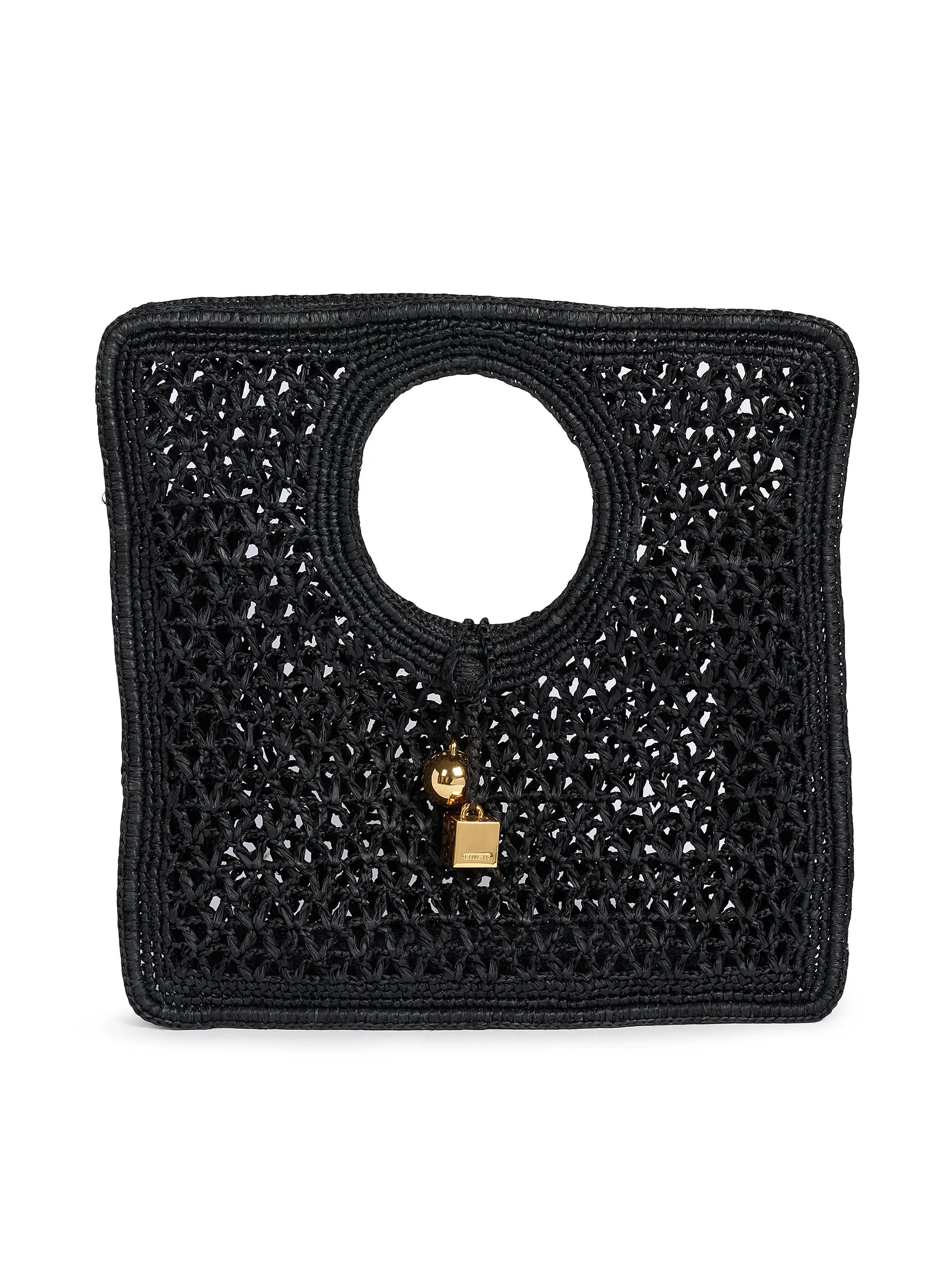 Jacquemus Le Petit Carr\u00e9 Crotchet-Knit Raffia Bag | Saks Fifth Avenue | Saks Fifth Avenue