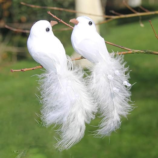 LWINGFLYER 2pcs Artificial Birds 5-Inch White Dove Love Birds Clip on Ornaments for Wedding Decor... | Amazon (US)