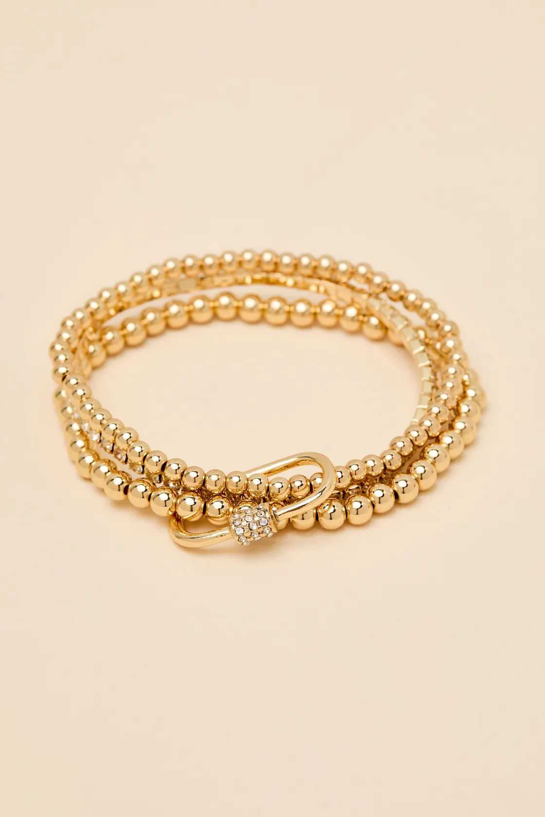 Fontaine Gold Beaded Rhinestone Three-Piece Bracelet Set | Lulus