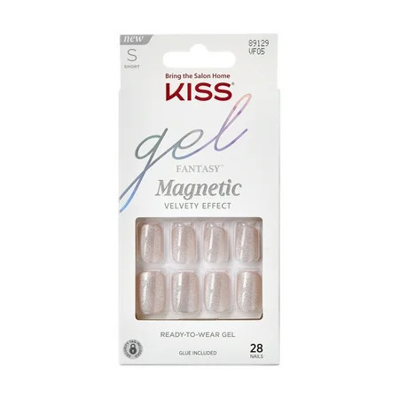 KISS Gel Fantasy Magnetic Press On Nails Dignity Silver Short Squoval 28 Count | Walmart (US)