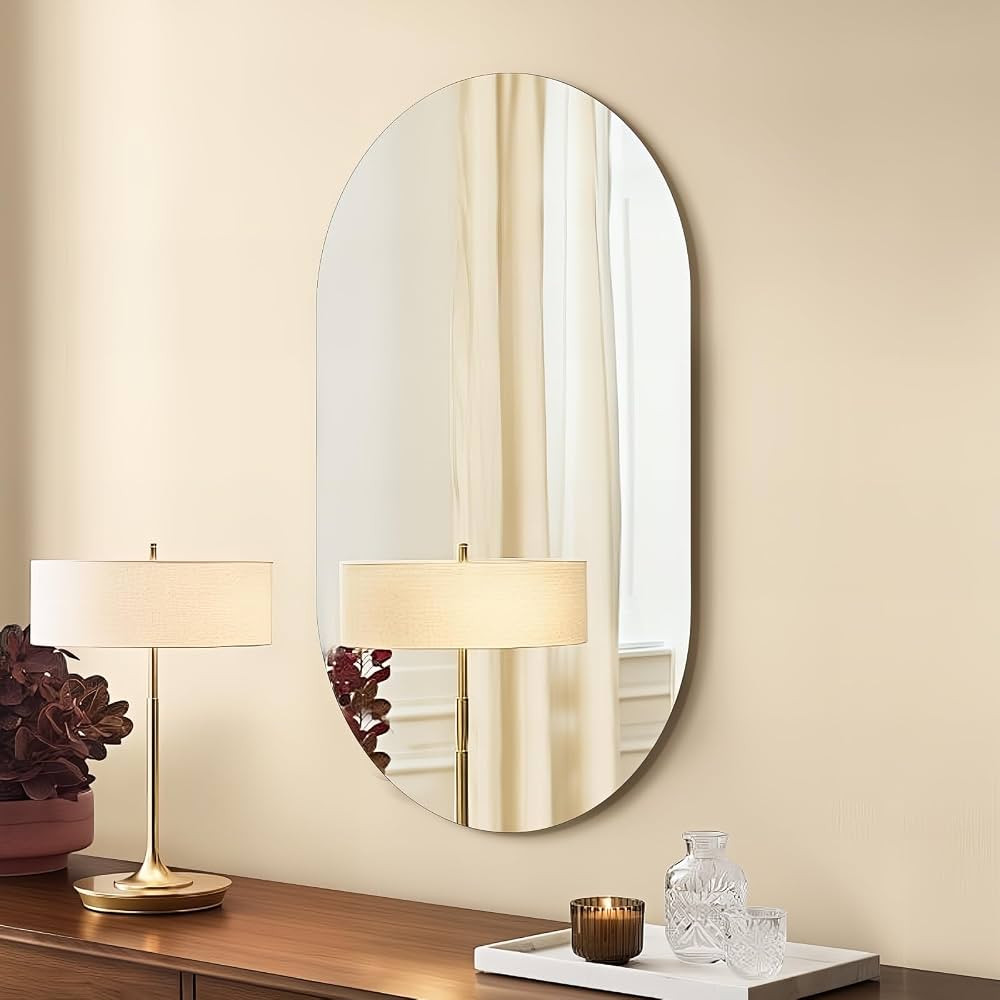 32" x 20" Frameless Mirror Wall Mirror, Modern Oval Bathroom Mirror with Polished Edge, Hang Hori... | Amazon (US)