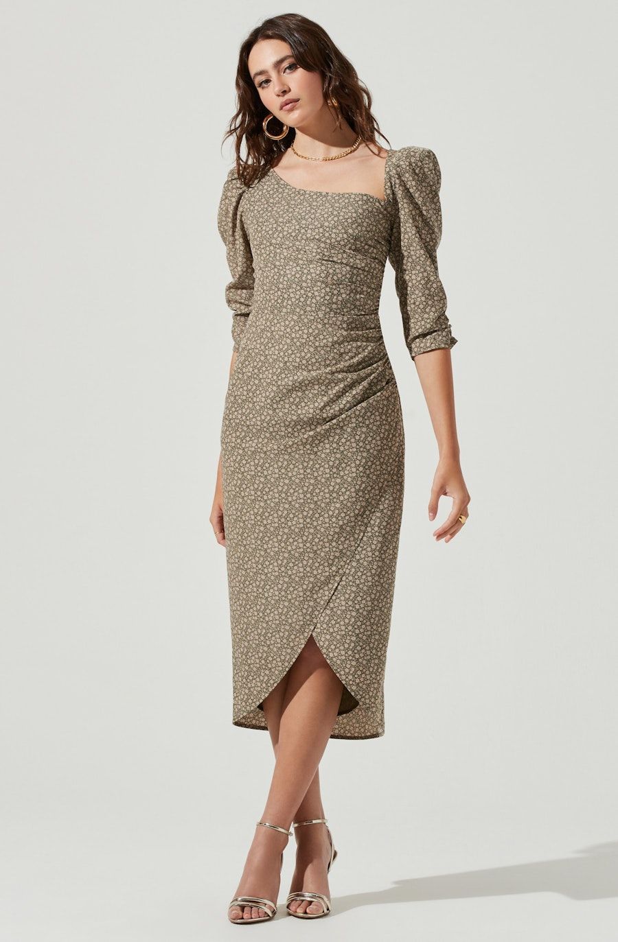 Behold | ASTR the Label 3/4 Sleeve Asymmetrical Neck Dress | Behold