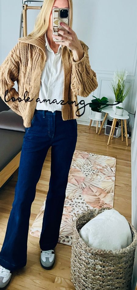 I wear these Samba sneakers daily! They run big, but I still took my true size

White collar button down shirt
Chunky collared cropped cardigan
Flat front trouser jeans
Flare jeans



Put together, something cute happened, affordable, casual style

#LTKfindsunder50 #LTKfindsunder100 #LTKsalealert