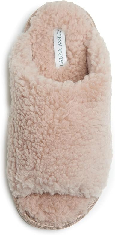 Laura Ashley Women's Sherpa Open Toe Scuff Slippers with Memory Foam, Soft Plush House Slippers f... | Amazon (US)