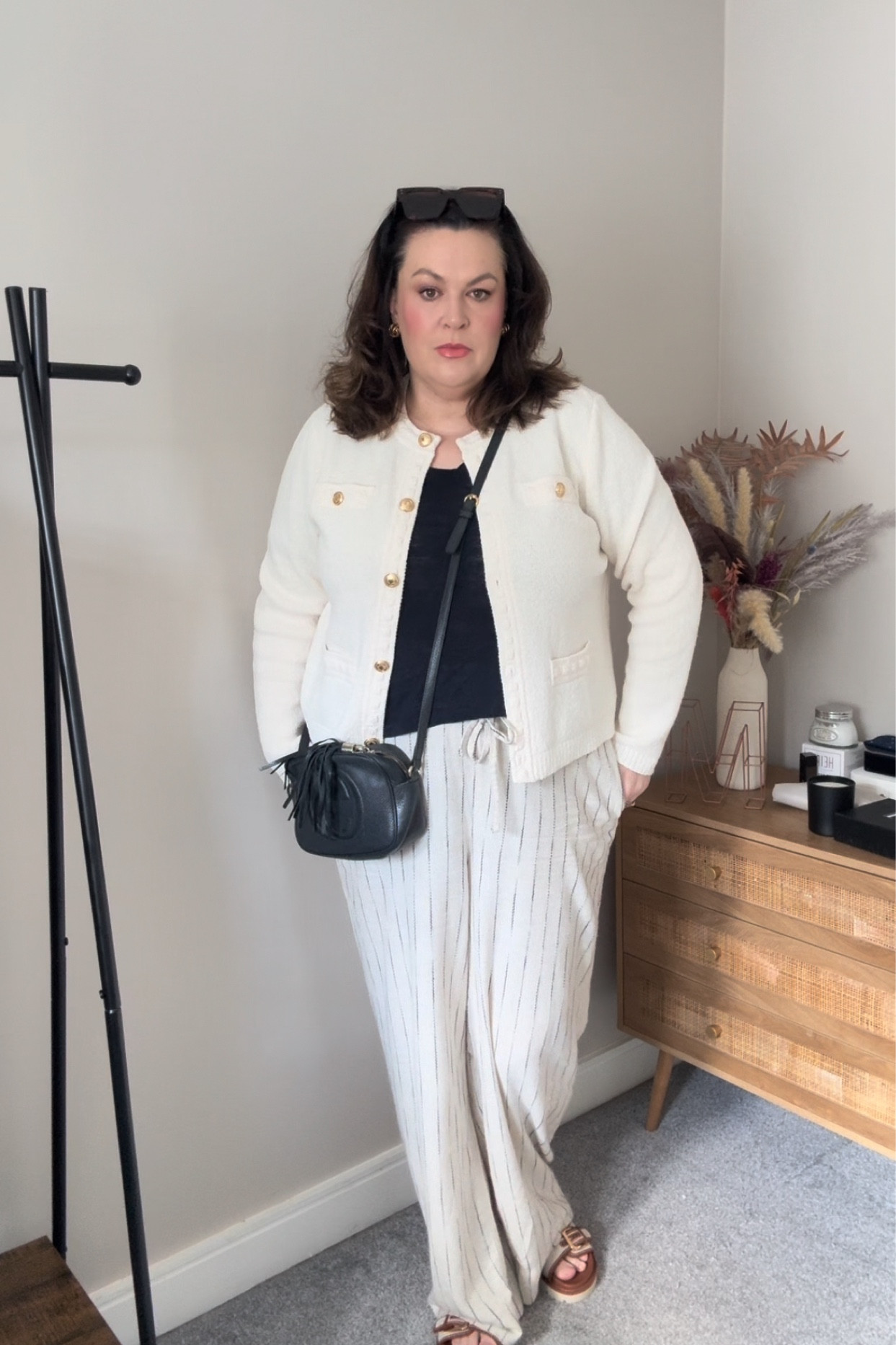 Casual spring brunch
Linen trousers
Knitted jacket
V neck t-shirt
Camera bag 

#LTKplussize #LTKmidsize #LTKover40
