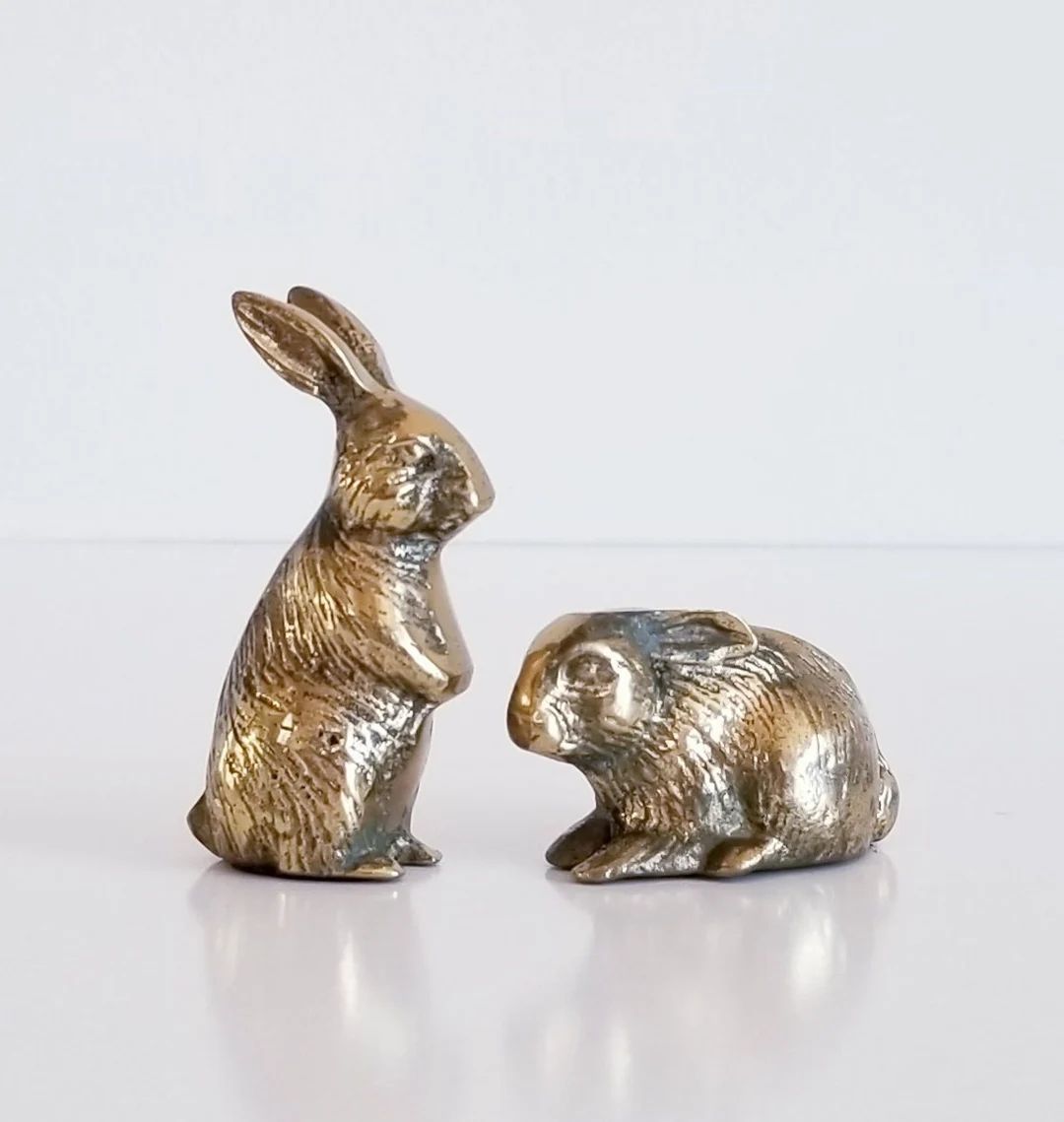 Set of Two Vintage Brass Bunnies, Rabbits, Figurines, Easter | Etsy (US)