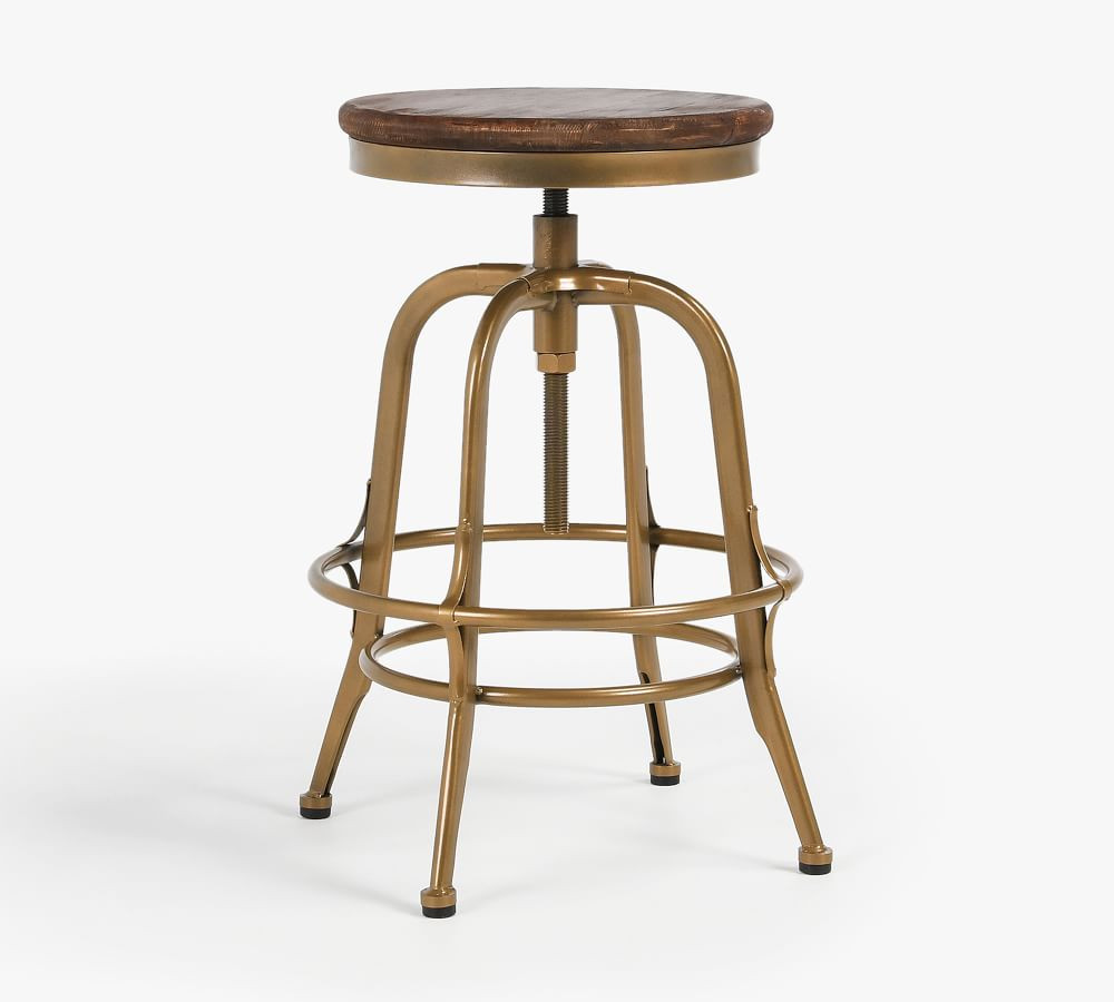 Leary Reclaimed Wood Swivel Counter Stool, Brass | Pottery Barn (US)