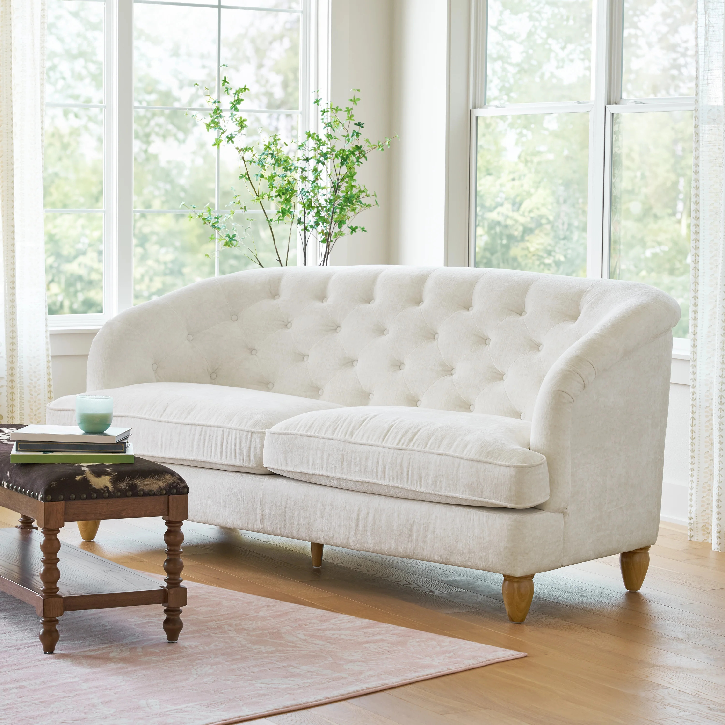 The Pioneer Woman Laurel Tufted Sofa, Cream Velvet, 79.53 in - Walmart.com | Walmart (US)