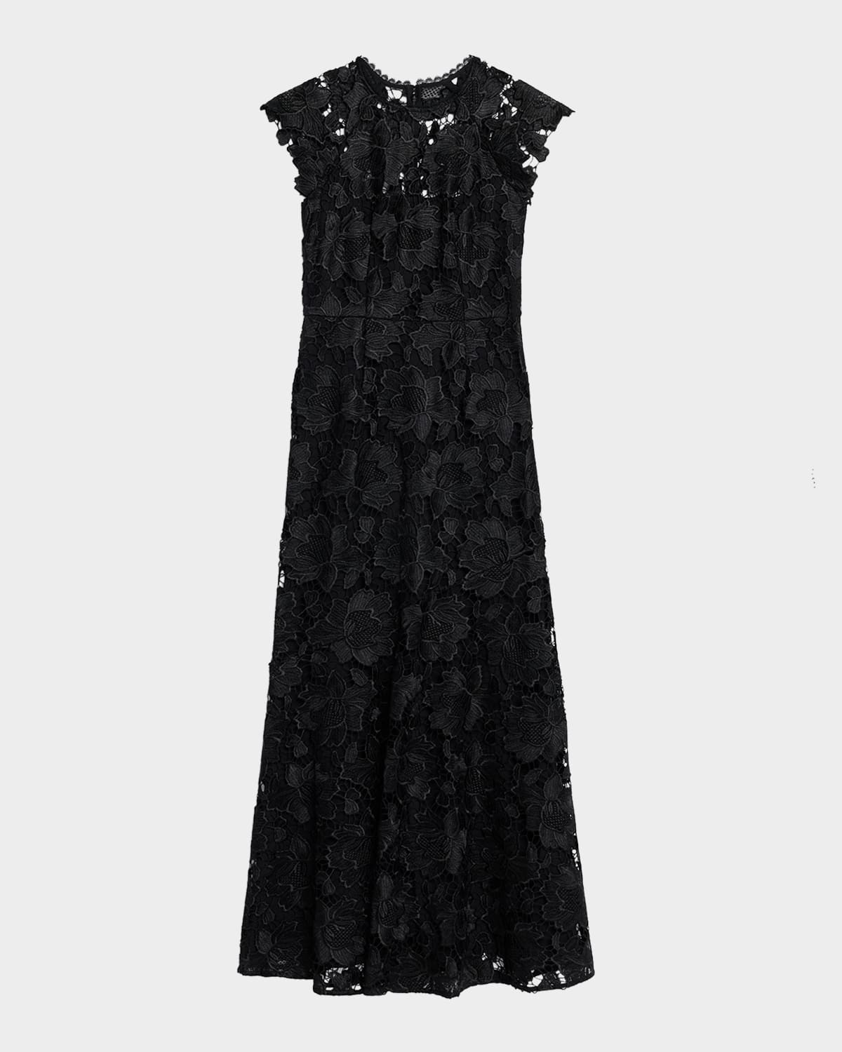 Raven Cap-Sleeve Floral Lace Gown | Neiman Marcus