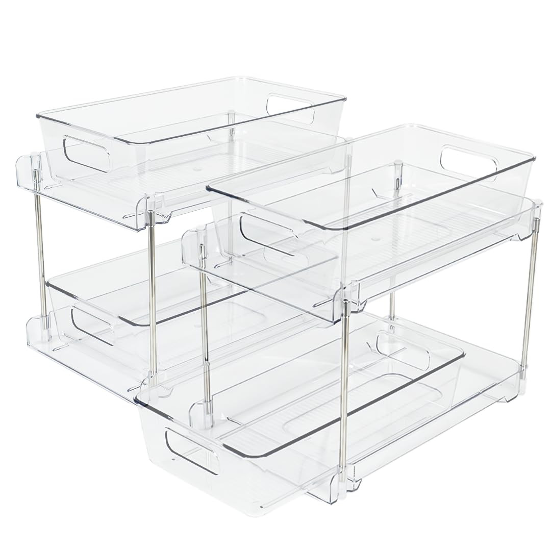 2 Pack Bathroom Organizers and Storage, 2-Tier Clear Under Sink Organizer, Vanity Counter Organiz... | Amazon (US)