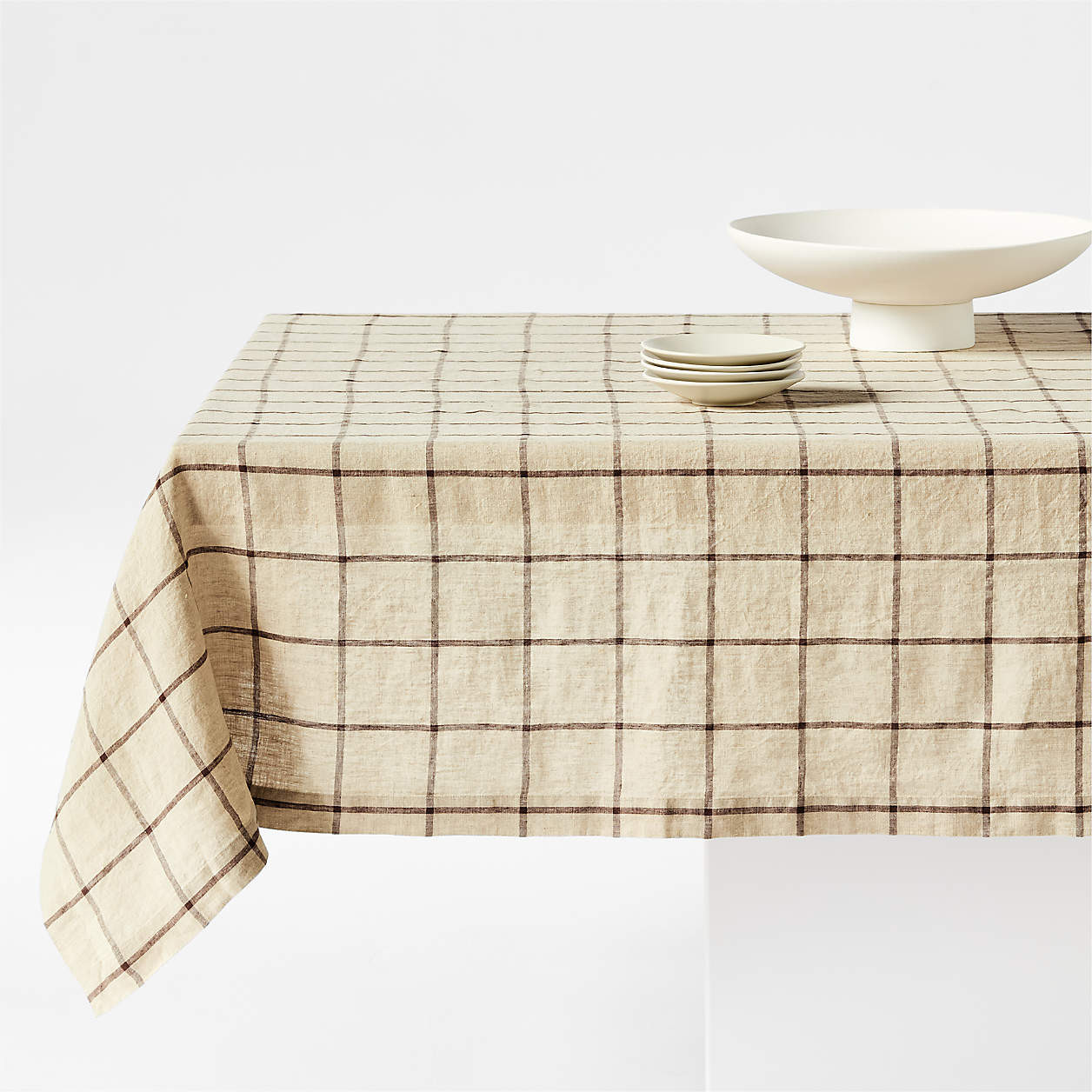 Marin 60"x120" Windowpane Plaid EUROPEAN FLAX -Certified Linen Tablecloth + Reviews | Crate & Bar... | Crate & Barrel