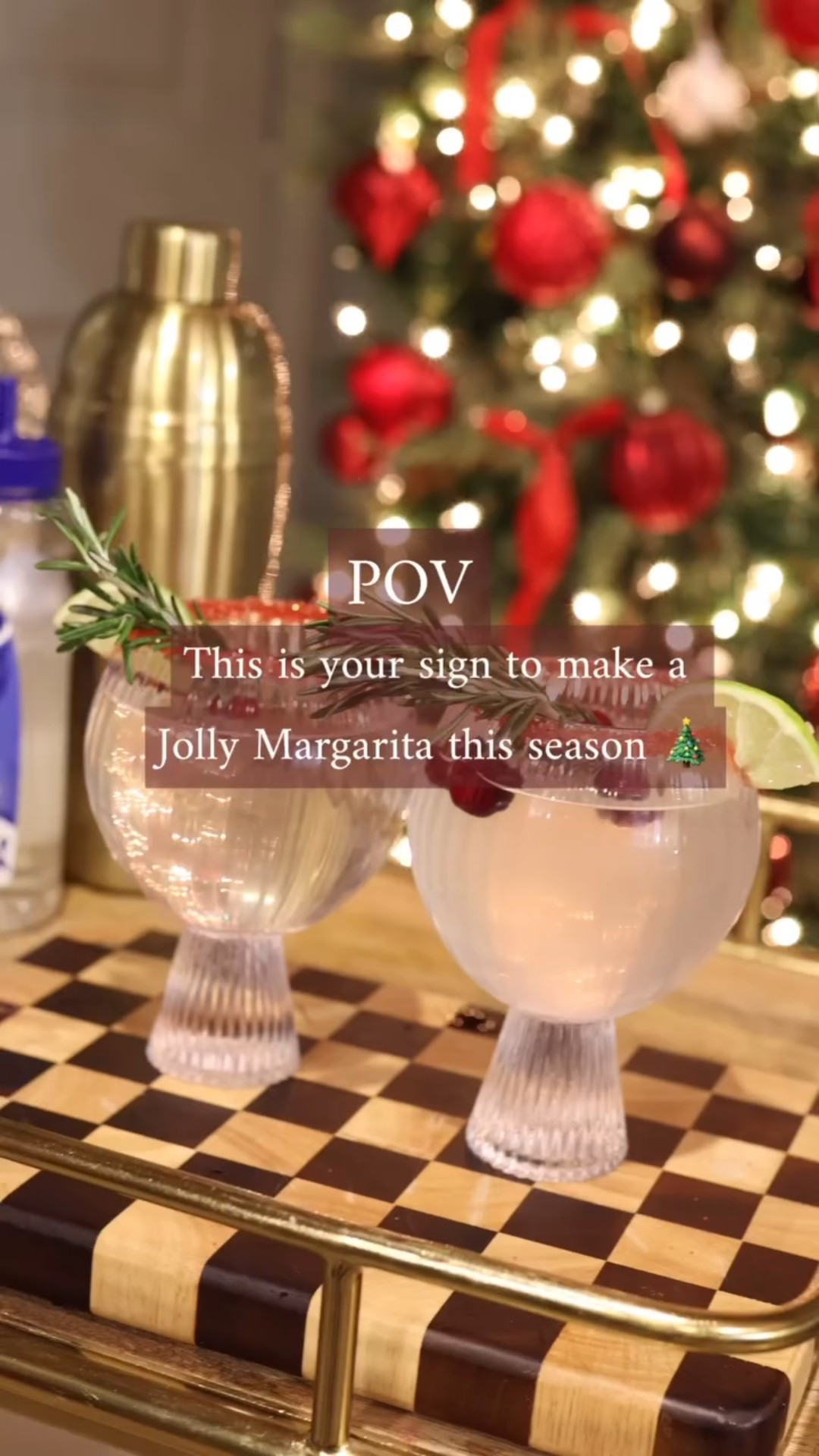 Save this post if you are trying to be the hostess woth mostess! Switching from one love (DIY) to a new found one (bartending) I’m making good use of my basement bar. I made a Jolly Margarita using a few ingredients. It can be made pitcher size or individually: 

Individual glass: 
1.5-2oz ounces tequila, silver or white. My favs are @drinkrancho or @1800tequila 
1 ounce @cointreau_us 
3 ounces white cranberry juice
1 ounce lime juice
1/2 ounce simple syrup (optional to taste)
Garnish with: 
Fresh Cranberries
Rosemary Sprig
Lime Wedge

Pitcher
3/4 cup tequila, silver or white
1/2 cup @cointreau_us 
1 1/2 cups white cranberry juice
1/2 cup lime juice
1/3 cups simple syrup (based on your taste) 

I added ice to the shaker so my drink was chilled but you can add ice to the glass if you desire as well! 

Let me know if you give it a try! 

📸 @ktjohnsonphoto