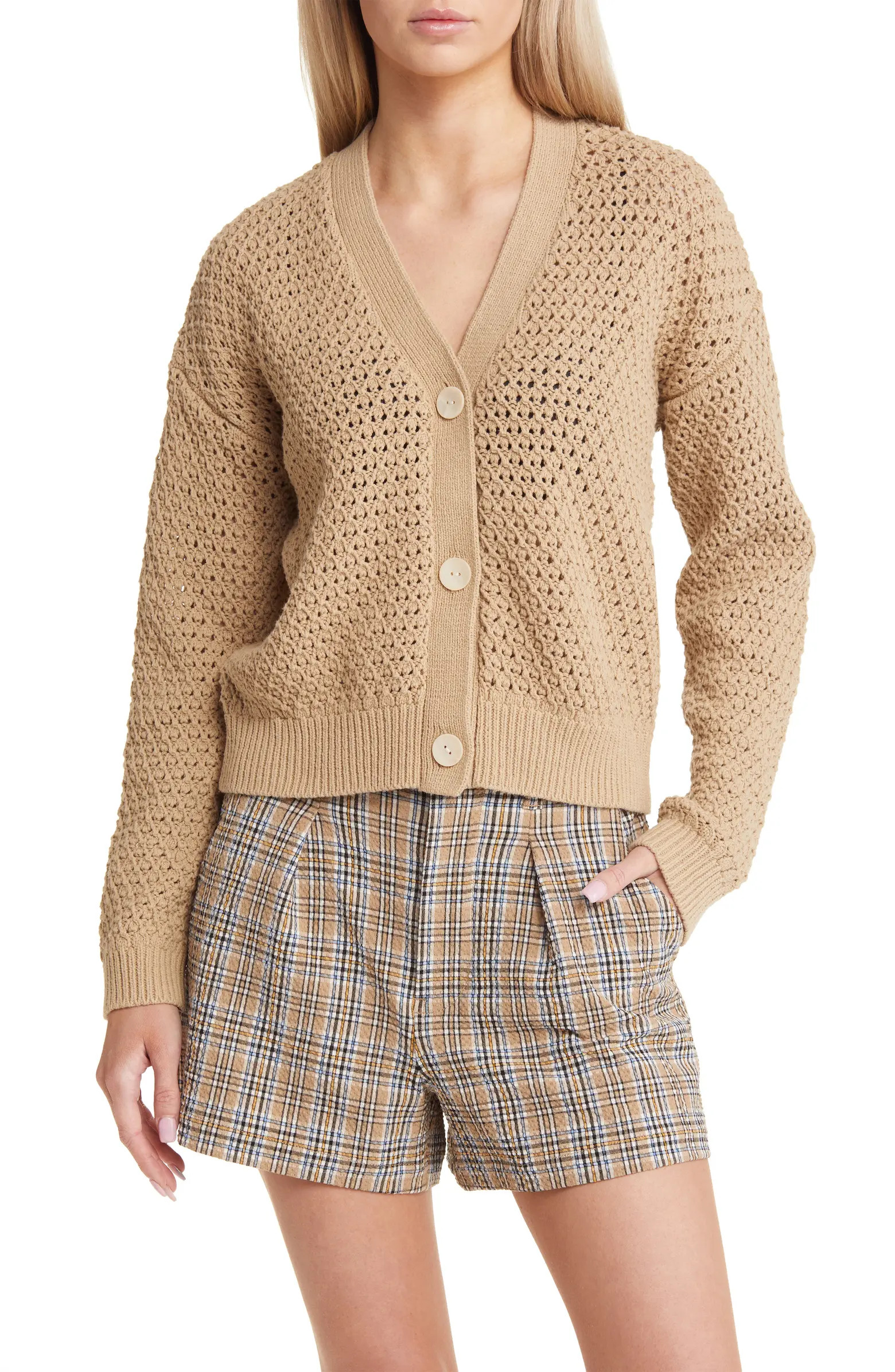 Open Stitch Cotton Crop Cardigan | Nordstrom