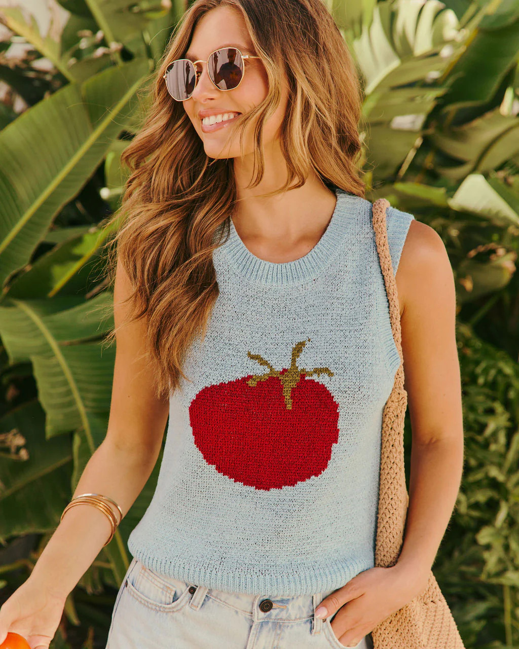 Farmstand Glow Tomato Print Knit Sleeveless Sweater | VICI