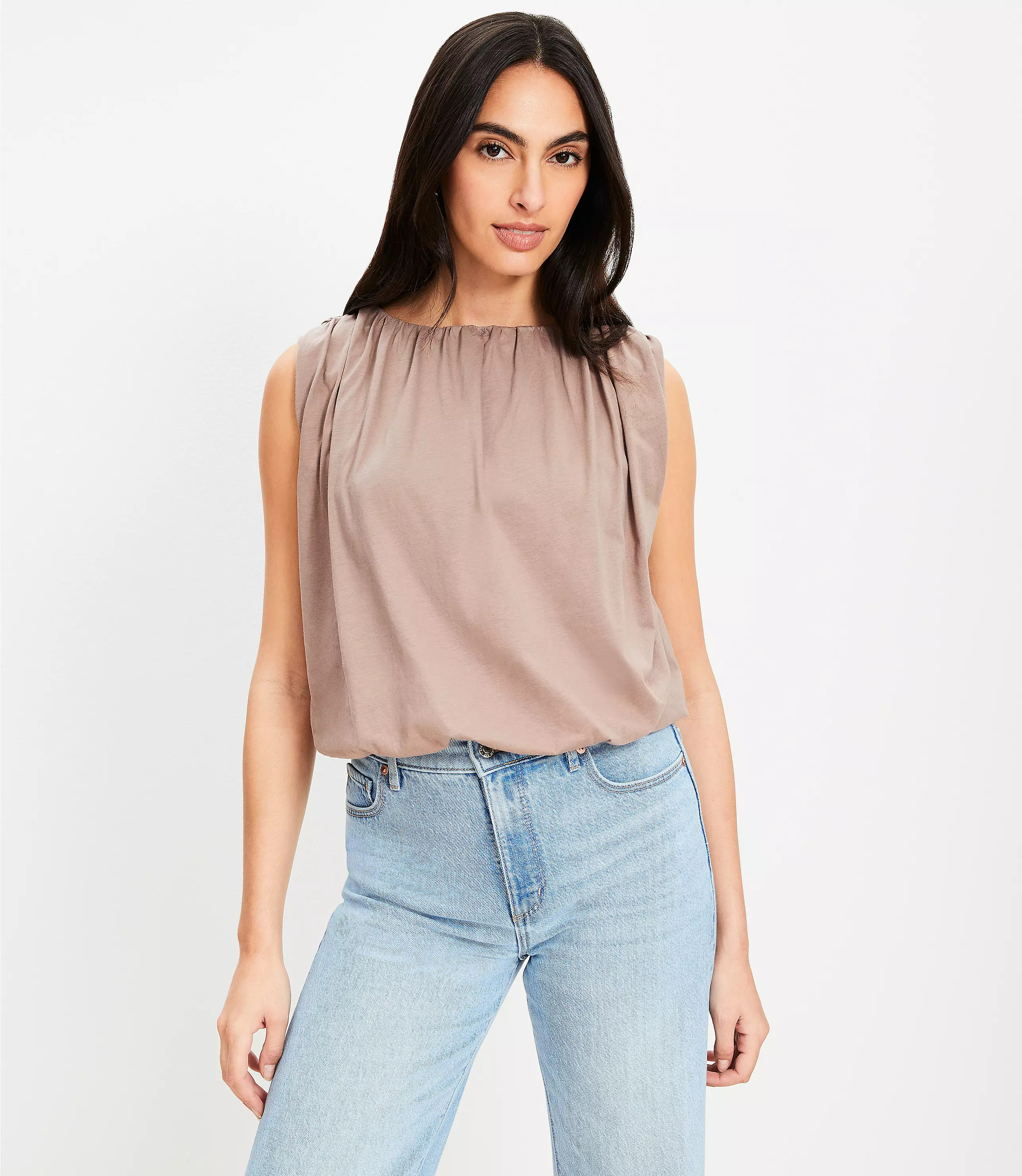 Ruched Bubble Hem Shell | LOFT
