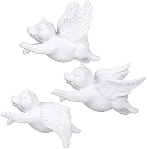 Dorlotou Ceramic Flying Pigs Wall Mounted Decor Hanging for Livingroom Bathroom Garden Set of 3,Whit | Amazon (US)