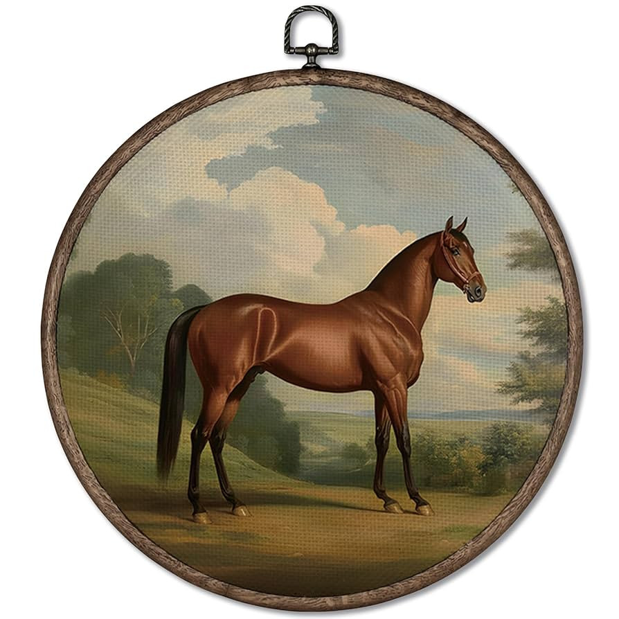 GWFSJYU Vintage Horse Framed Wall Art, Farmhouse Horses Round Canvas Prints Wall Art, Rustic Hors... | Amazon (US)