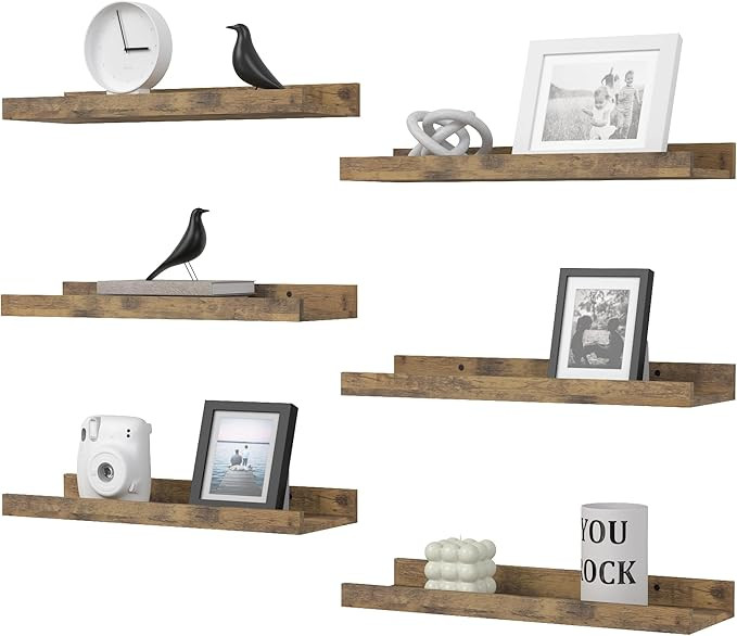Floating Shelves Set of 6, Farmhouse Wall Shelves with Lip, Display Shelves for Wall Decor, Rusti... | Amazon (US)