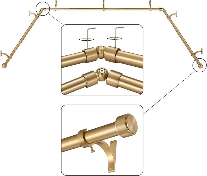 Warm Gold Bay Window Curtain Rods with Aluminum End Cap Finials and Brackets,Adjustable 32-86 Inc... | Amazon (US)