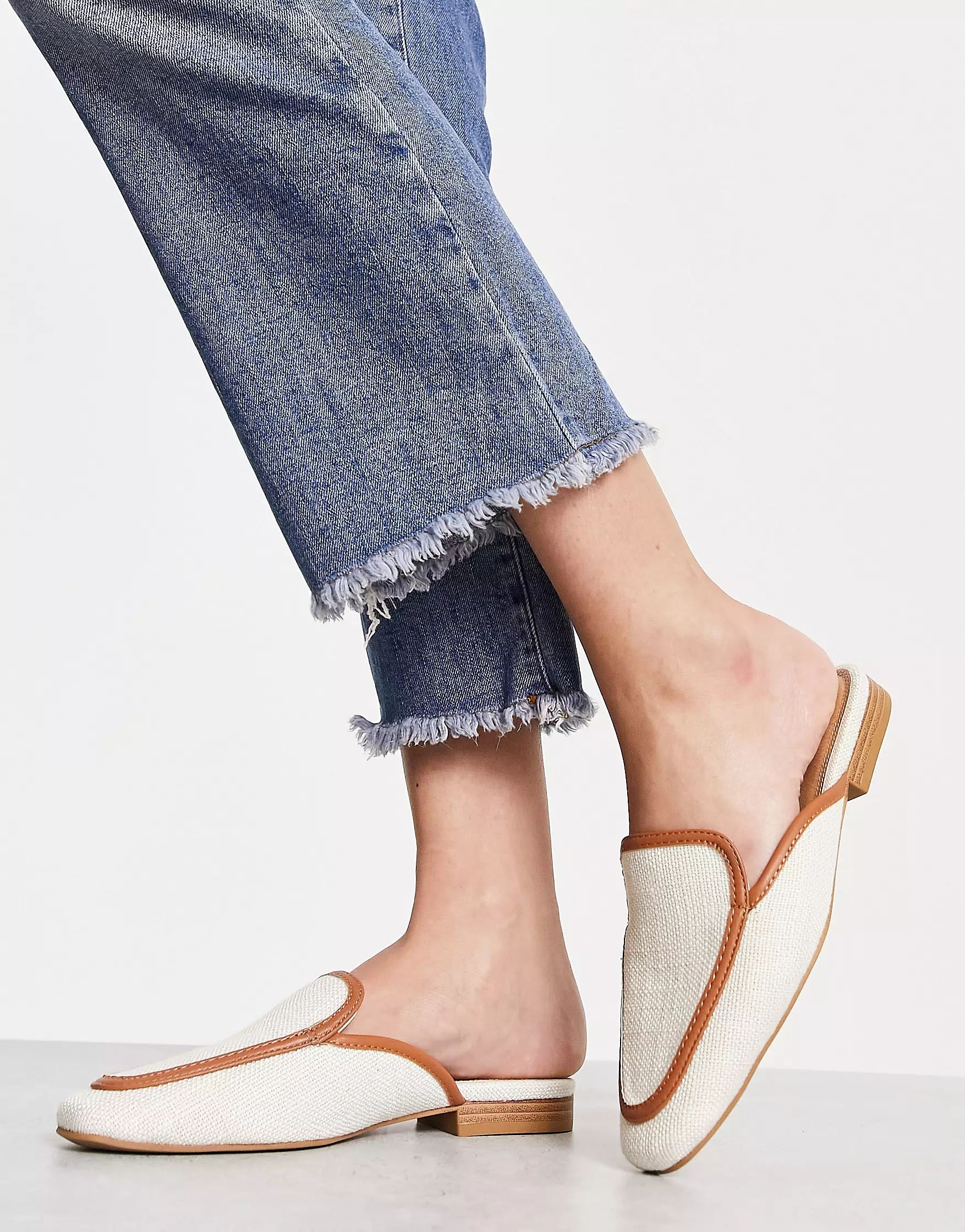 ASOS DESIGN Main-Street flat mules in natural fabrication | ASOS (Global)