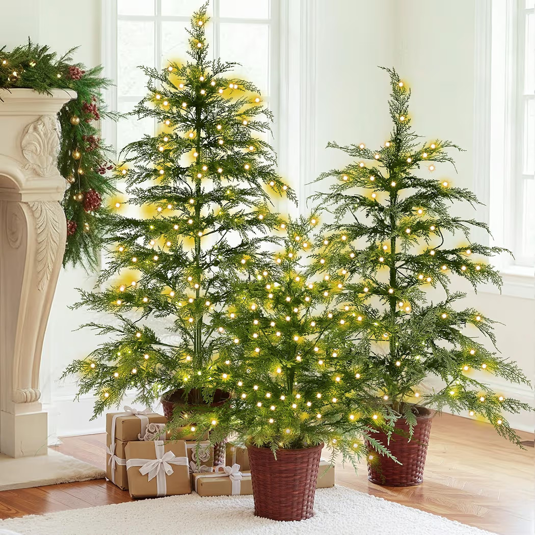 Set of 3 2ft 3ft 4ft Pre-lit Twinkle Christmas Cypress Tree with 180 LED Light Realistic Artifici... | Amazon (US)