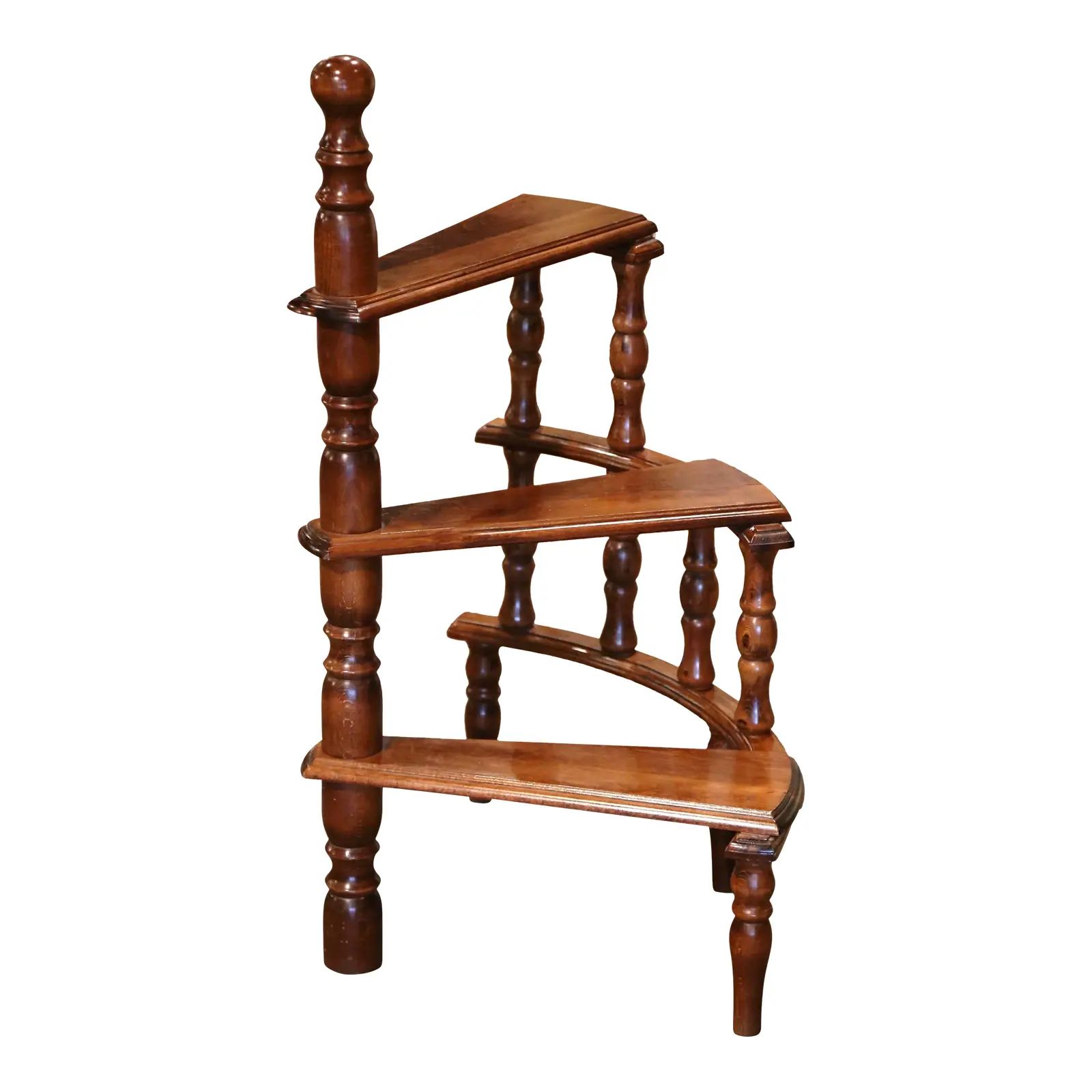Mid-20th Century French Louis XIII Carved Library Three-Tier Step Ladder | Chairish