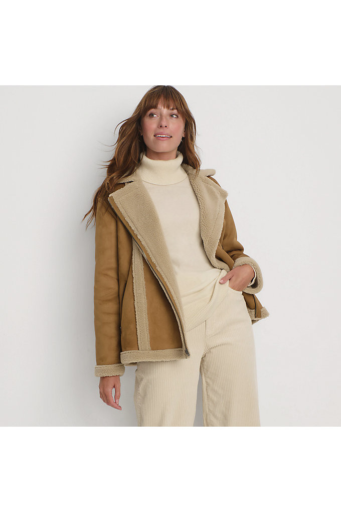 Women's Faux Shearling Jacket - Lands' End - Tan - S | Lands' End (US)