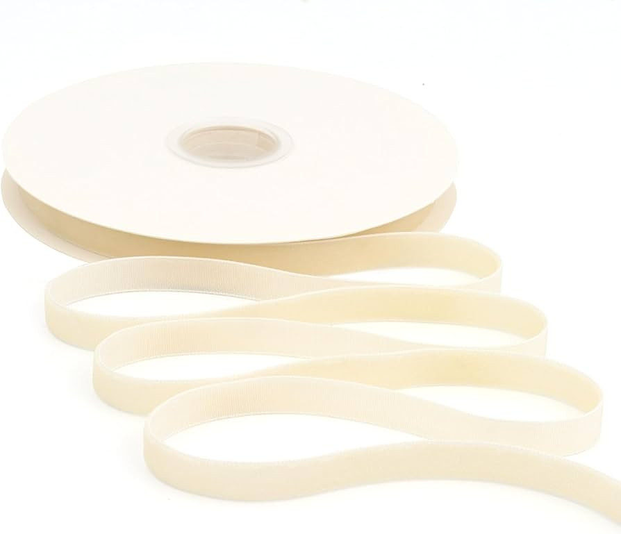 Ivory Velvet Ribbon 3/8 Inch X 12 Yards Christmas Ribbon for Gift Wrapping Christmas Ornaments Cr... | Amazon (US)