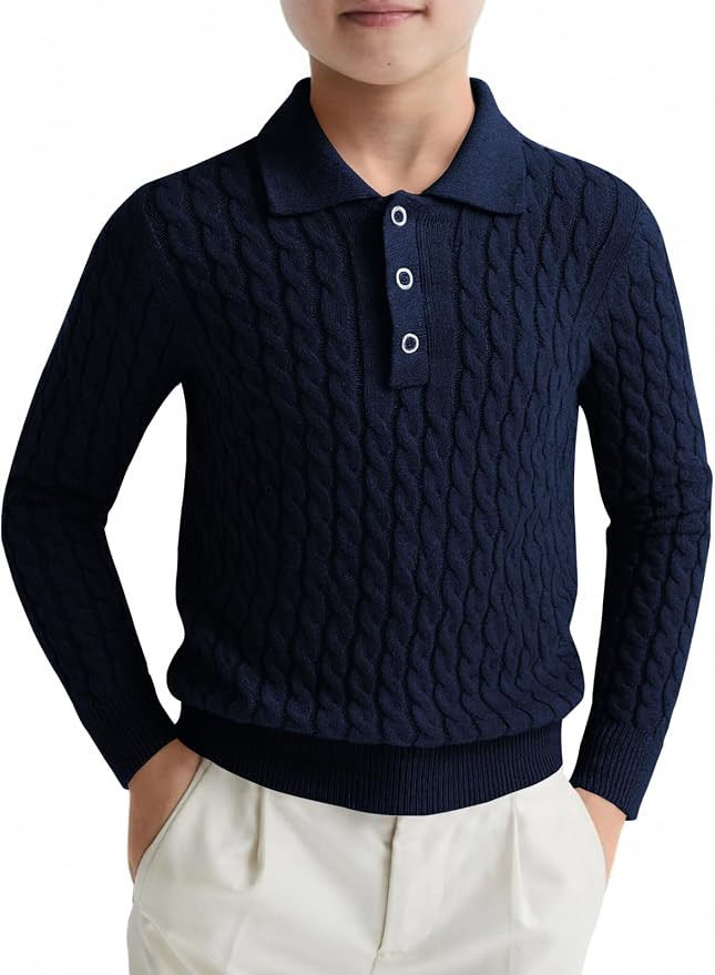 Haloumoning Boys Cable Knit Polo Shirt Kids Long Sleeve Sweater Fall Fashion Clothes 5-14 Years | Amazon (US)