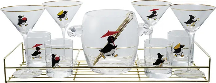 Storied Home 11-Piece Vintage Reproduction Glass Barware Set with Penguin Decal, Gold Finish | No... | Nordstrom