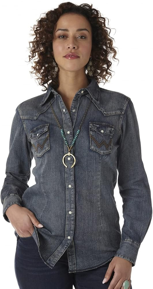 Wrangler Womens Western Snap Work Long Sleeve Shirt | Amazon (US)