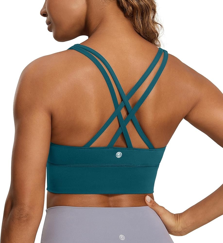 CRZ YOGA Womens Strappy Longline Sports Bra - Medium Impact Criss Cross Yoga Padded Bras Workout ... | Amazon (US)
