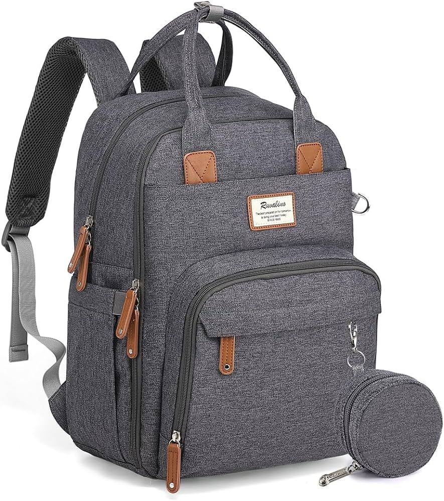 RUVALINO Dark Gray Travel Backpack Diaper Bag               
                            Material... | Amazon (US)
