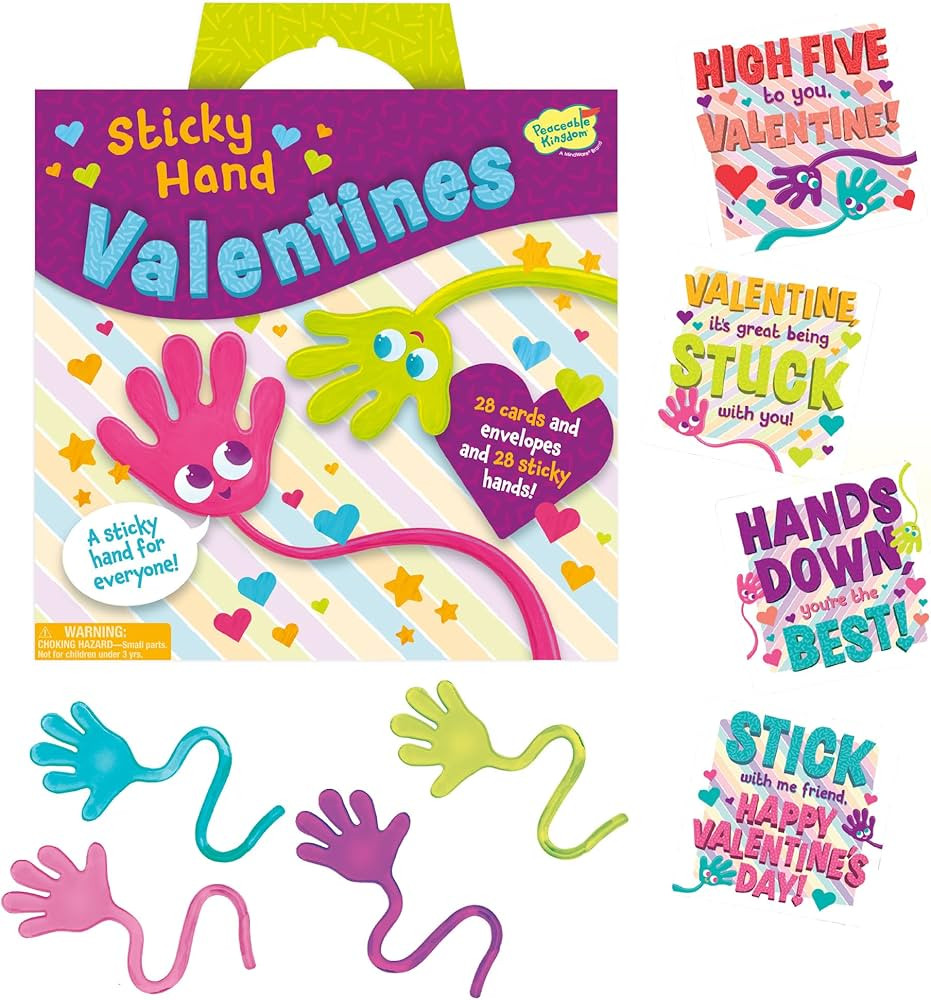 Peaceable Kingdom Valentines Cards for Kids Classroom, Set of 28 Valentines Day Gifts - Sticky Ha... | Amazon (US)